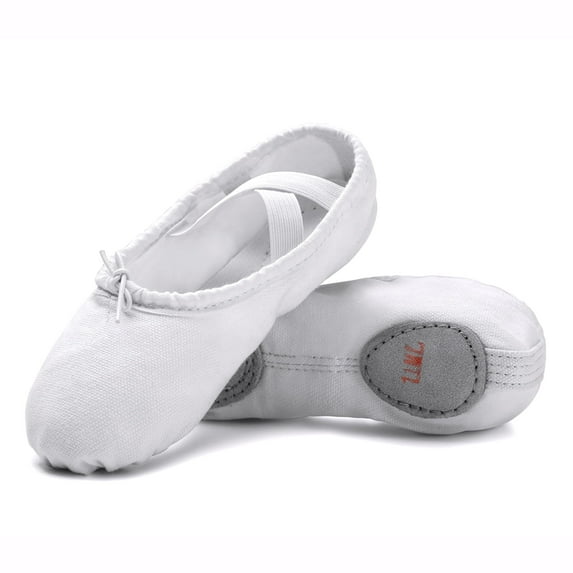 Stelle Canvas Ballet Shoes Spit Dance Slippers Flats Yoga Adjustable Bowknot Dance Shoes for Toddler Girls,White,4 Big Kids