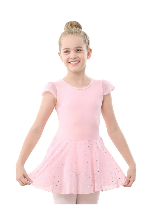 Cap Sleeve Ballet Leotard with Chiffon Sequins Skirt Ballerina Dance Dress for Toddler Girls,Ballet Pink,4T
