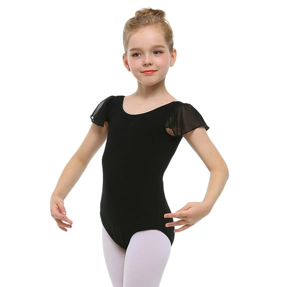Stelle Girl's Ruffle Cap Sleeve Classic Ballet Leotard,Toddler Ballerina Gymnastic Outfit Outfits Basic Dance Leotard,Black,2-3T
