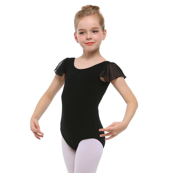 Stelle Girl's Ruffle Cap Sleeve Classic Ballet Leotard,Toddler Ballerina Gymnastic Outfit Outfits Basic Dance Leotard,Black,7 Years