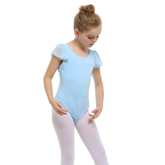 Stelle Girl's Ruffle Cap Sleeve Classic Ballet Leotard,Toddler Ballerina Gymnastic Outfit Outfits Basic Dance Leotard,Blue,8 Years