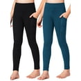 thumbnail image 1 of Stelle Girls' 2 Pairs High Rise Athletic Leggings with Side Pockets,High Waisted Kids Dance Running Yoga Pants Soft Stretchy Workout Active Leggings Dance Tights,5-16Y Black+Blue, 1 of 8
