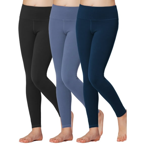 Stelle Girls 3 Pairs Athletic Leggings with Hidden Pockets,Full Legnth Running Yoga Pants Workout Dance Leggings Tights for Tween Girls High Waisted Stretchy Active Leggings,5-16Y Black+Blue+Navy