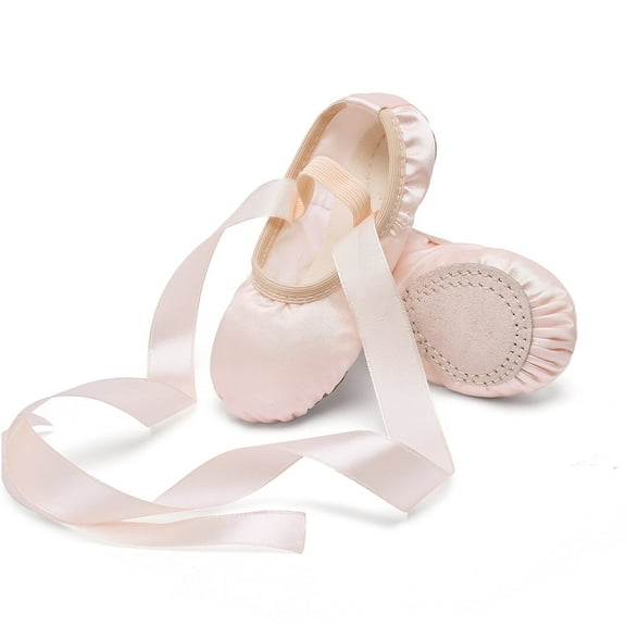 Stelle Girls Ballet Dance Shoes Satin Slippers Gymnastics Flats Split Sole with Ribbon for Gymnastics,Ballet Pink,9MT
