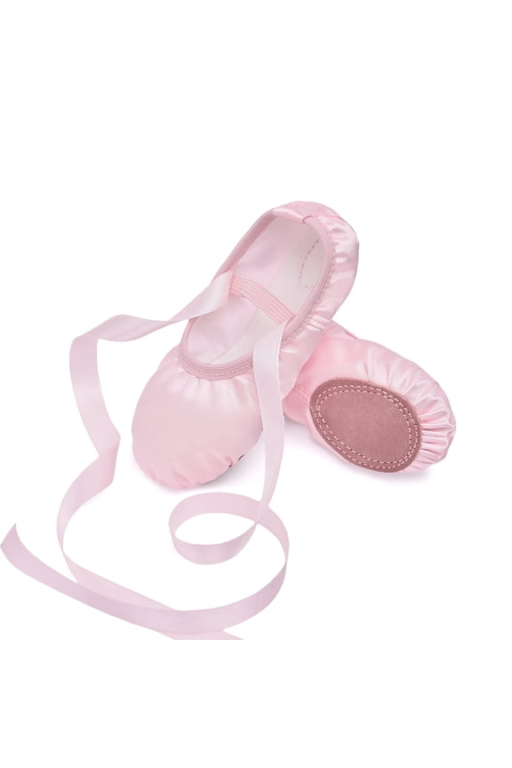 Girls Ballet Dance Shoes Satin Slippers Gymnastics Flats Split Sole with Ribbon for Gymnastics,Pink,12ML
