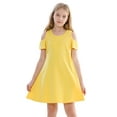 thumbnail image 1 of Stelle Girls Cold Shoulder Sundress Short Sleeve Solid Color Swing Casual Dresses,Tweens Cotton Comfy Shift Swing A-Line Midi Dress Loose Tunic Shirt Dress Skater Dress,Yellow,4T, 1 of 8