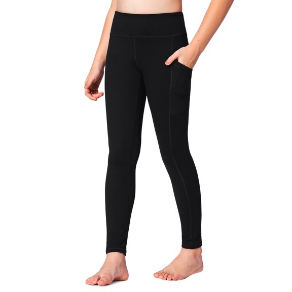 Stelle Girls' High Rise Athletic Leggings with Side Pockets,High Waisted Kids Dance Running Yoga Pants Soft Stretchy Workout Active Leggings Dance Tights,5-16Y