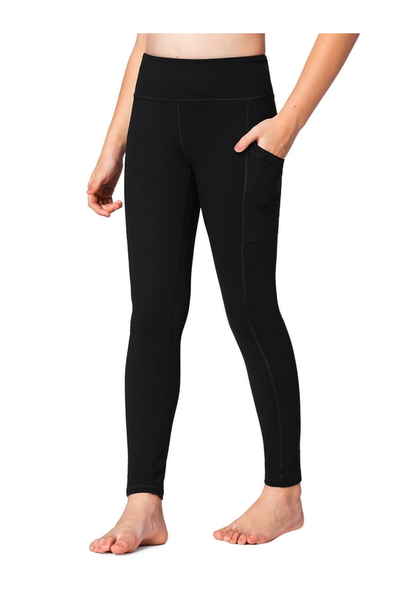 Girls' High Rise Athletic Leggings with Side Pockets,High Waisted Kids Dance Running Yoga Pants Soft Stretchy Workout Active Leggings Dance Tights,5-16Y