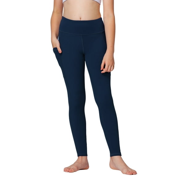 Stelle Girls' High Rise Athletic Leggings with Side Pockets,High Waisted Kids Dance Running Yoga Pants Soft Stretchy Workout Active Leggings Dance Tights,5-16Y