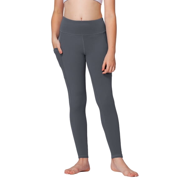 Stelle Girls' High Rise Athletic Leggings with Side Pockets,High Waisted Kids Dance Running Yoga Pants Soft Stretchy Workout Active Leggings Dance Tights,5-16Y
