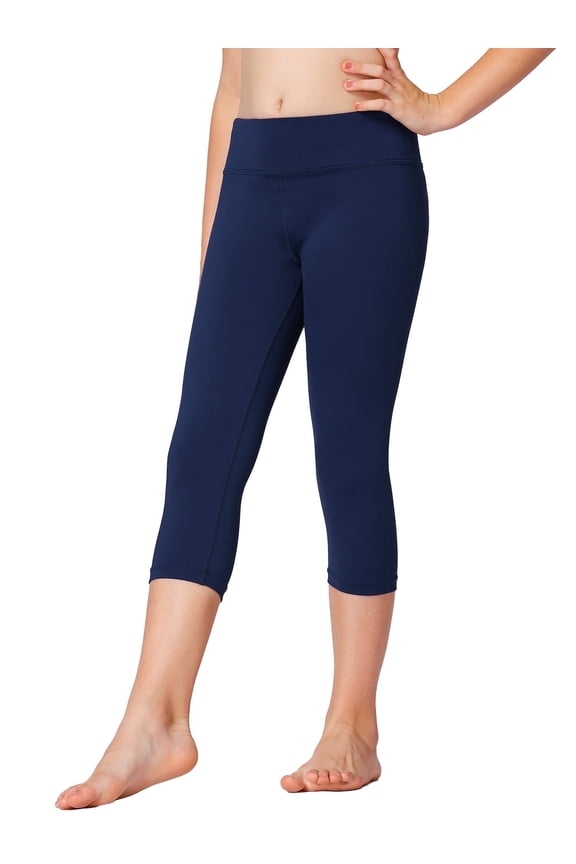 Girls High Waist Athletic Capri Leggings with Hidden Pockets,Kids Soft Comfortable Dance Leggings Gym Running Workout Stretchy Yoga Pants,5-13Y
