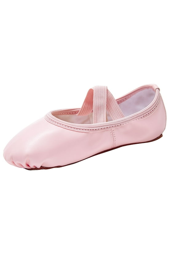 Girls Leather Ballet Dance Shoes for Toddler/Little Kid/Big Kid/Boy,Full Sole No-Tie Balletrina Gymnastics Ballet Slippers,Pink