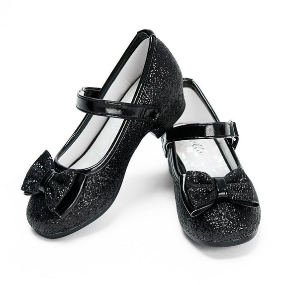 Stelle Girls Mary Jane Glitter Shoes Low Heel Princess Dress Shoes,Toddler Little Girls Bowknot Flower Girl Wedding Party Dress Pump Shoes,Black