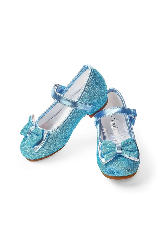 Girls Mary Jane Glitter Shoes Low Heel Princess Dress Shoes,Toddler Little Girls Bowknot Flower Girl Wedding Party Dress Pump Shoes,Blue