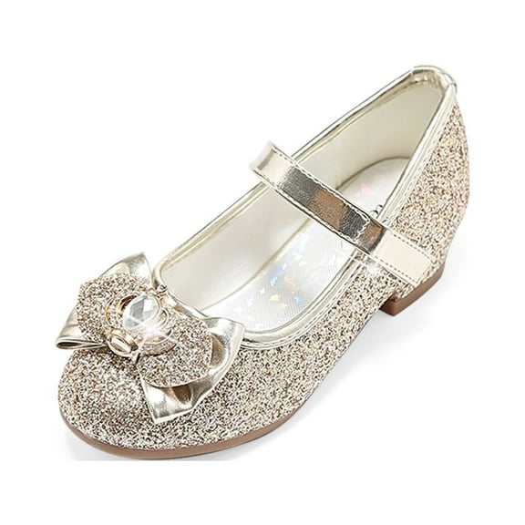 Stelle Girls Mary Jane Glitter Shoes Low Heel Princess Dress Shoes,Toddler Little Girls Crown Flower Girl Wedding Party Dress Pump Shoes,Gold