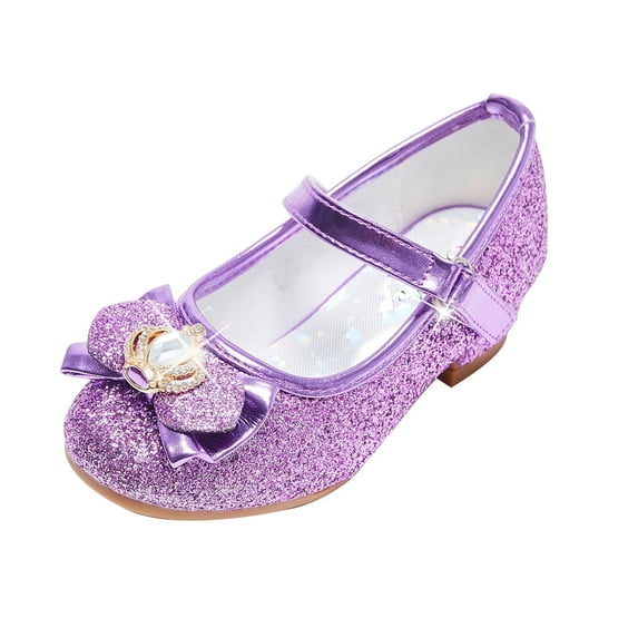 Stelle Girls Mary Jane Glitter Shoes Low Heel Princess Dress Shoes,Toddler Little Girls Crown Flower Girl Wedding Party Dress Pump Shoes,Purple