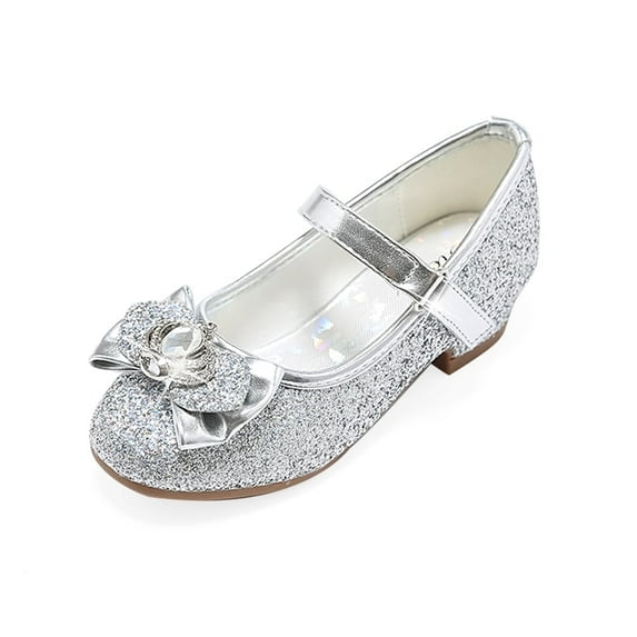 Stelle Girls Mary Jane Glitter Shoes Low Heel Princess Dress Shoes,Toddler Little Girls Crown Flower Girl Wedding Party Dress Pump Shoes,Sliver
