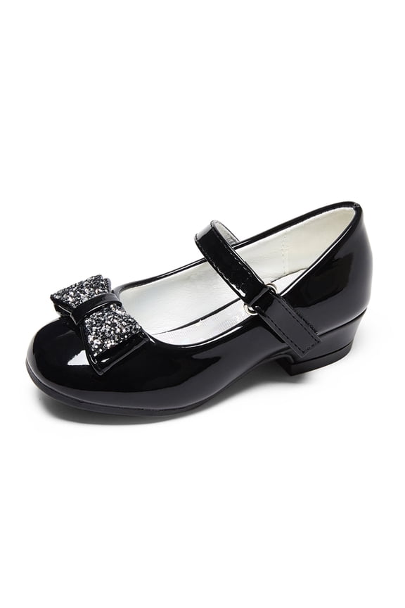 Girls Mary Jane Shoes Bowknot Low Heel Dress Shoes Princess Party Wedding Flats for Kids Toddler Easter First Communion Pump Shoes,Black