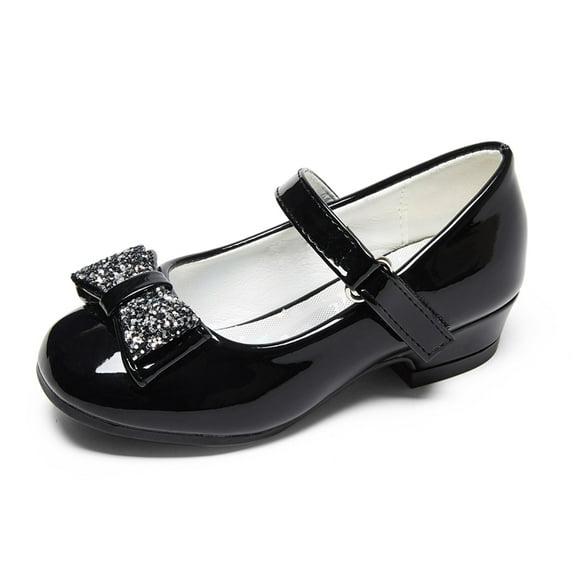 Stelle Girls Mary Jane Shoes Bowknot Low Heel Dress Shoes Princess Party Wedding Flats for Kids Toddler Easter First Communion Pump Shoes,Black