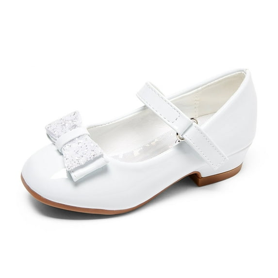 Stelle Girls Mary Jane Shoes Bowknot Low Heel Dress Shoes Princess Party Wedding Flats for Kids Toddler Easter First Communion Pump Shoes,White