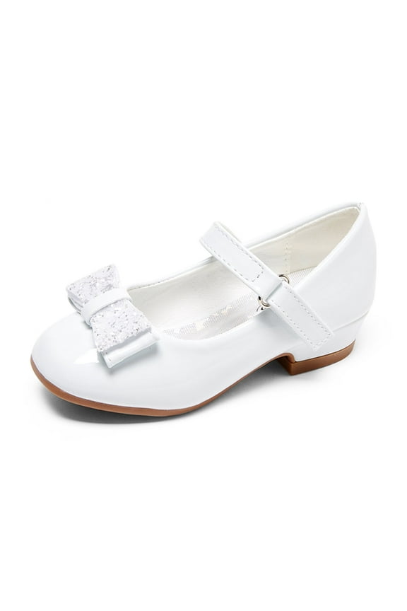 Girls Mary Jane Shoes Bowknot Low Heel Dress Shoes Princess Party Wedding Flats for Kids Toddler Easter First Communion Pump Shoes,White