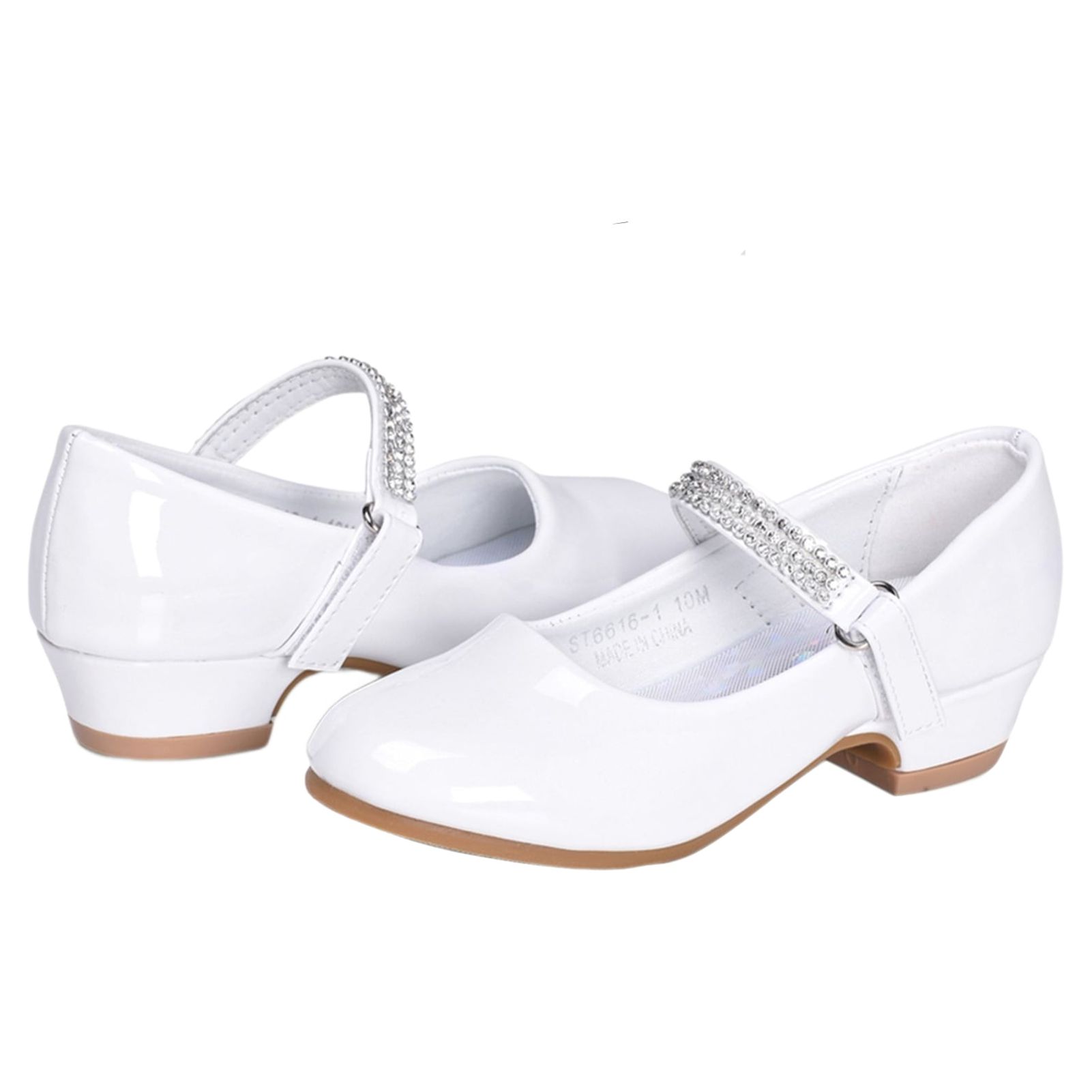 Stelle Girls Mary Jane Shoes Low Heel Princess Wedding Flower Girl Dress Shoes,Non-Slip Diamond Ankle Strap Party Flats for Kids,White - image 1 of 7
