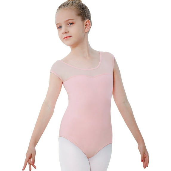 Stelle Girls Mesh Short Sleeve Ballet Leotards Dance Gymnastic Outfits Basic Dance Leotard for Girls/Toddlers/Kids,Ballet Pink,11-12 Years