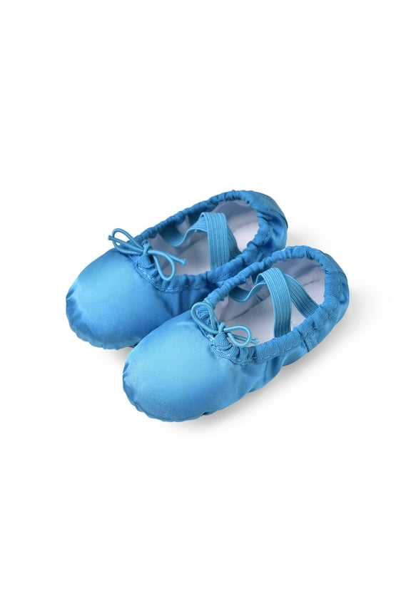Girls Satin Ballet Shoes Split Sole Dancing Flats with Adjustable Lace,Gymnastics Ballet Slippers Dance Shoes for Toddler/Little Girls/Big Girls,Blue