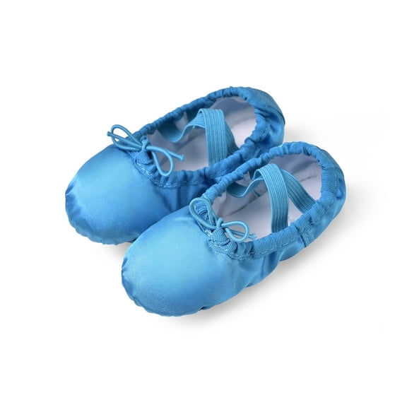 Stelle Girls Satin Ballet Shoes Split Sole Dancing Flats with Adjustable Lace,Gymnastics Ballet Slippers Dance Shoes for Toddler/Little Girls/Big Girls,Blue