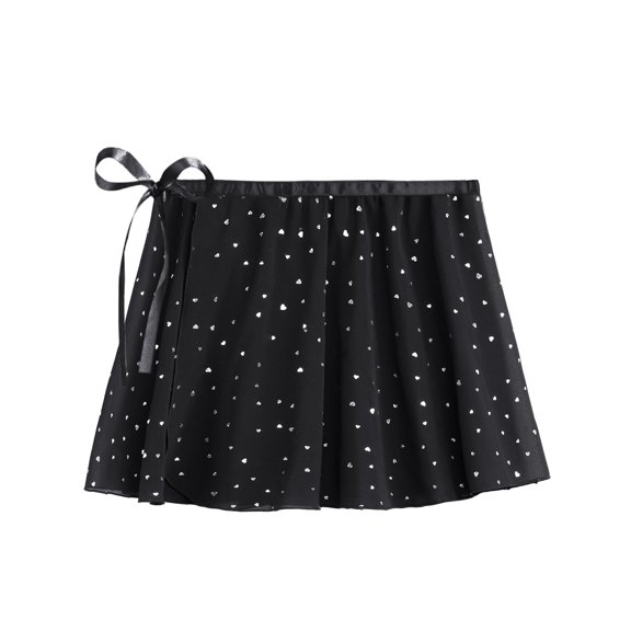 Stelle Girls' Sequins Ballet Skirt Chiffon Wrap Dance Skirt,Tie up Sheer Dance Skate Over Scarf for Leotards Half Dress,Black