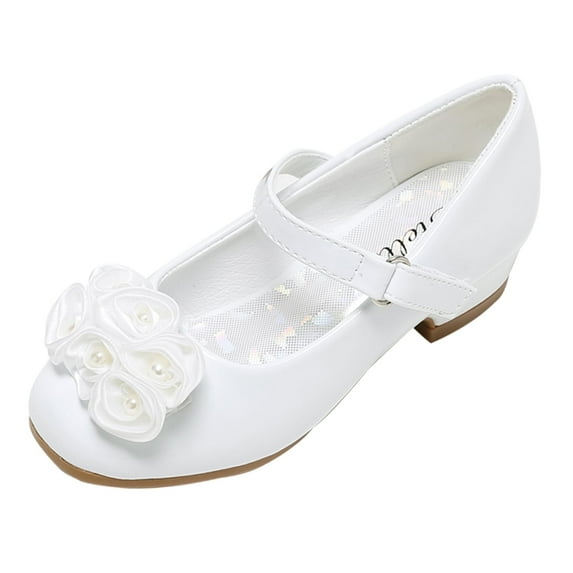 Stelle Girls White Mary Jane Shoes Low Heel Easter First Communion Flower Girl Party Wedding Dress Shoes Princess Flats for Kids Toddler
