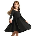 thumbnail image 1 of Stelle Long Sleeve Casual Sundress A-Line Twirly High Waisted Knee Length Flare Swing Cross Back Skater Dress for Girls,Black,7 Years, 1 of 8