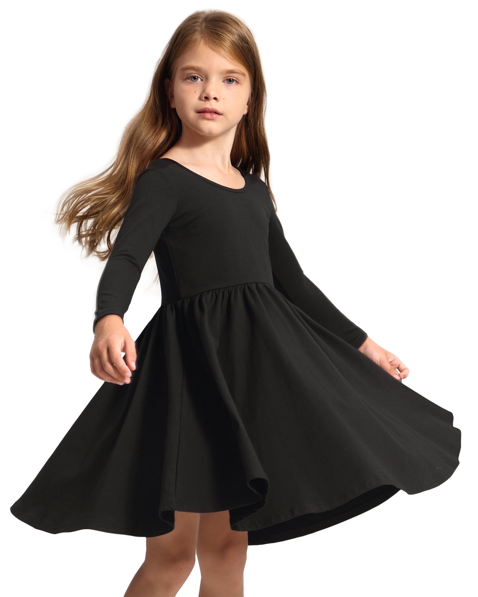 Stelle Long Sleeve Casual Sundress A-Line Twirly High Waisted Knee Length Flare Swing Cross Back Skater Dress for Girls,Black,8 Years Stelle Long Sleeve Casual Sundress A-Line Twirly High Waisted Knee Length Flare Swing Cross Back Skater Dress for Girls,Black,8 Years