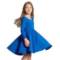 thumbnail image 1 of Stelle Long Sleeve Casual Sundress A-Line Twirly High Waisted Knee Length Flare Swing Cross Back Skater Dress for Girls,Blue,5T, 1 of 5