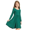 thumbnail image 1 of Stelle Long Sleeve Casual Sundress A-Line Twirly High Waisted Knee Length Flare Swing Cross Back Skater Dress for Girls,Green,6 Years, 1 of 7