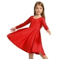 thumbnail image 1 of Stelle Long Sleeve Casual Sundress A-Line Twirly High Waisted Knee Length Flare Swing Cross Back Skater Dress for Girls,Red,6 Years, 1 of 7