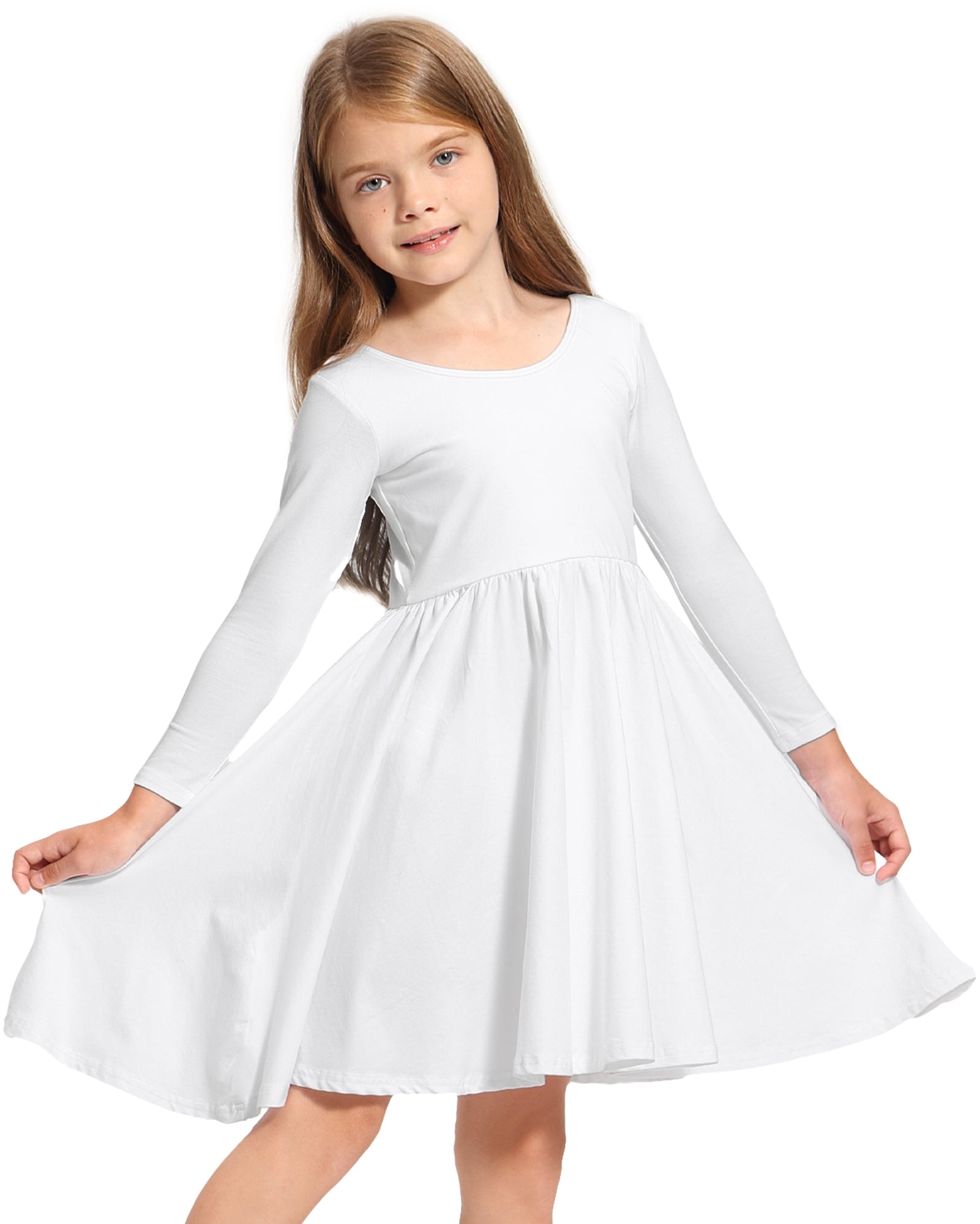 Stelle Long Sleeve Casual Sundress A-Line Twirly High Waisted Knee Length Flare Swing Cross Back Skater Dress for Girls,White,3T - Walmart.com Stelle Long Sleeve Casual Sundress A-Line Twirly High Waisted Knee Length Flare Swing Cross Back Skater Dress for Girls,White,3T - Walmart.com