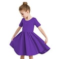 thumbnail image 1 of Stelle Short Sleeve Sundress A-Line Knee Length Flared Swing Cross Back Skater Skirt Midi Dress for girls,Purple5T, 1 of 8
