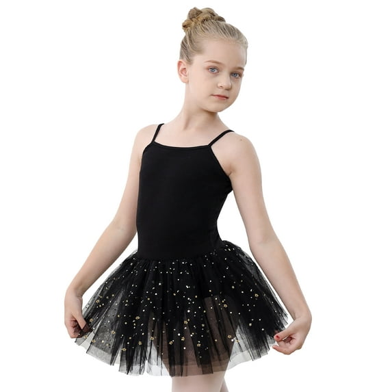 Stelle Sleeveless Ballet Leotard Girls Tutu Dress Camisole Skirted Ballerina Outfit,Black,5-6 Years