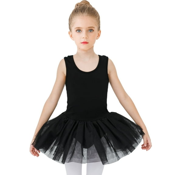 Stelle Sleeveless Ballet Leotard Tank Tutu Skirted Dance Dress Ballerina Outfit for Girls,Black,4T