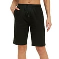 thumbnail image 1 of Stelle Women's 10" Bermuda Shorts Cotton Jersey Shorts,Summer Casual Drawstring Elastic Waist Lounge Shorts,Knee Length Athletic Yoga Workout Long Sweat Shorts with Deep Pockets,XS-XXL Black, 1 of 8