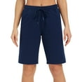 thumbnail image 1 of Stelle Women's 10" Bermuda Shorts Cotton Jersey Shorts,Summer Casual Drawstring Elastic Waist Lounge Shorts,Knee Length Athletic Yoga Workout Long Sweat Shorts with Deep Pockets,XS-XXL Navy, 1 of 8