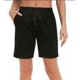 thumbnail image 1 of Stelle Women's 7" Bermuda Shorts Casual Drawstring Cotton Lounge Shorts with Pockets,Above Knee Length Athletic Running Workout Yoga Sweat Shorts,Summer Loose Comfy Lightweight Pants,XS-XXL Black, 1 of 7