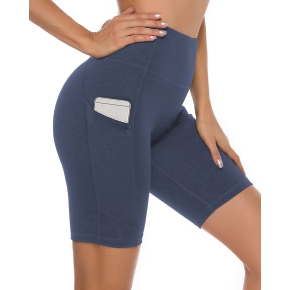 Stelle Women’s 8” High Waisted Yoga Shorts with Two Side Pockets