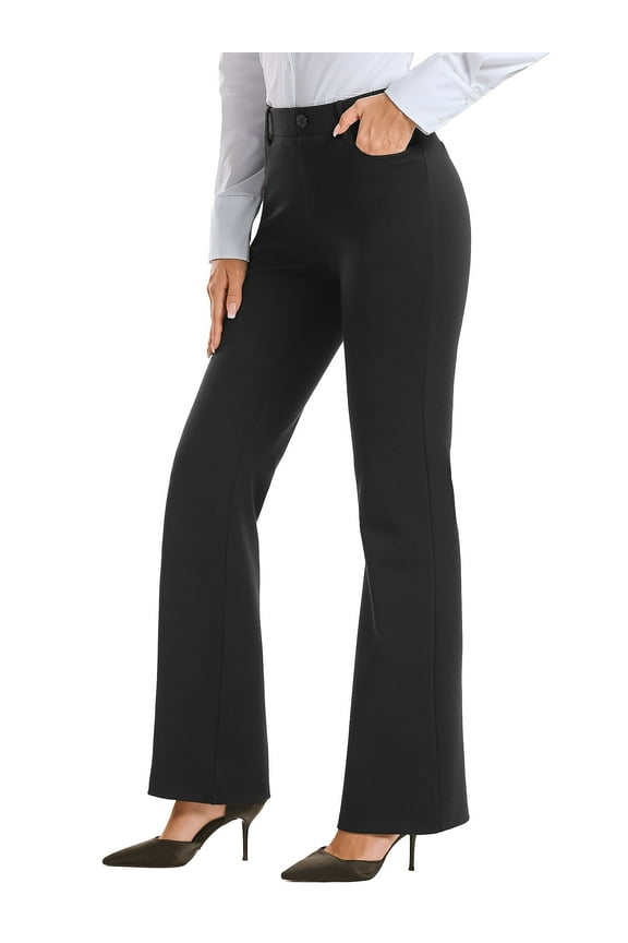 Women's Bootcut Dress Pants Business Casual Office Slacks with Pockets,High Waisted Workout Bootleg Pants Button Closure Tummy Control Office Work Yoga Lounge Pants,XS-XXL Black