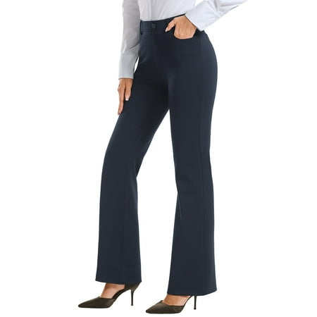 Stelle Women's Bootcut Dress Pants Business Casual Office Slacks with Pockets,High Waisted Workout Bootleg Pants Button Closure Tummy Control Office Work Yoga Lounge Pants,XS-XXL Navy