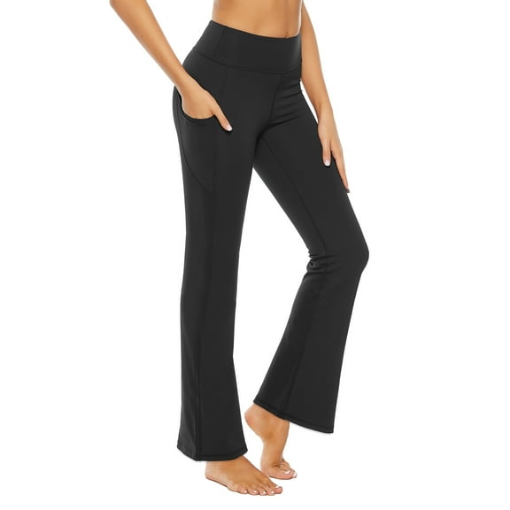 Stelle Women's Bootcut Yoga Pants with Pockets,High Waisted Tummy Control Workout Yoga Lounge Pants,Full Length Flare Leggings Bootleg Work Dress Pants 30",XS-XXL Black