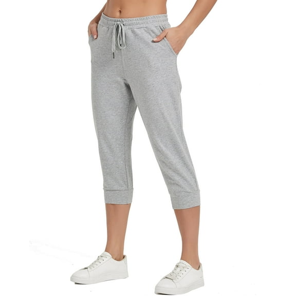 Stelle Women's Cotton Capri Joggers Pants with Side Pockets Workout Sweatpants,Drawstring Waist Running Yoga Athletic Tapered Casual Pants Lightweight Lounge Pants 20",XS-XXL Gray