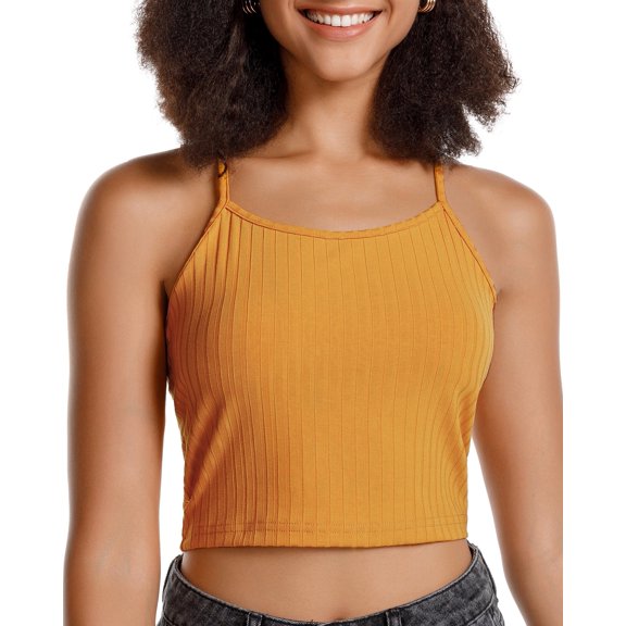 Stelle Women's Crop Top Casual Summer Cami Basic Ribbed Knit Sexy Strappy Top