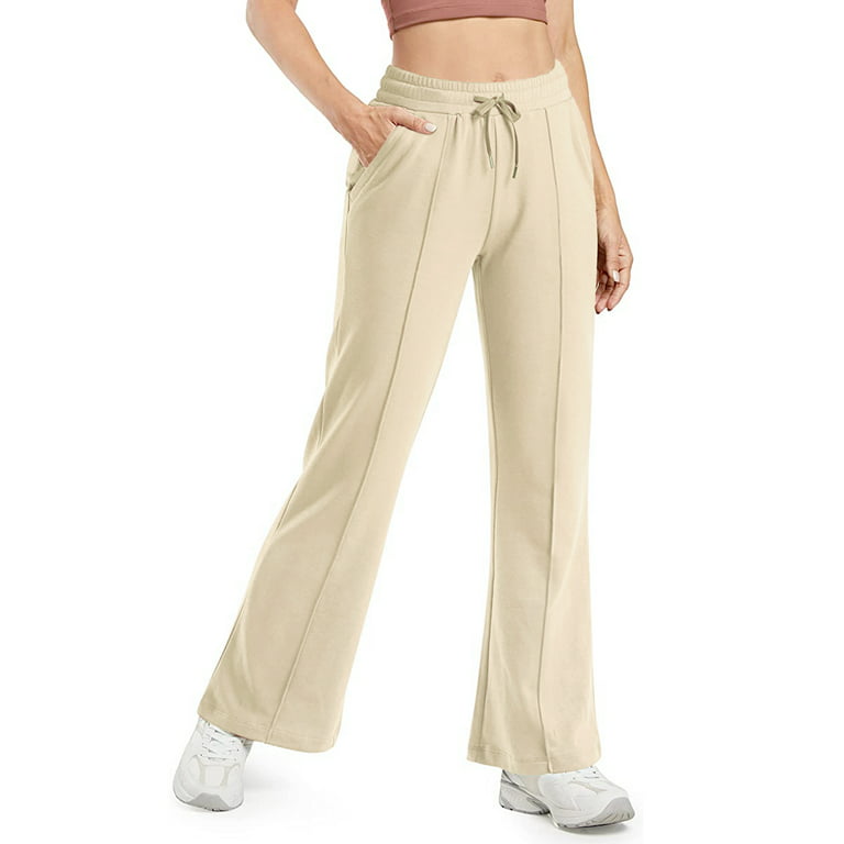 Stelle Women's Wide Leg Sweatpants Loose Casual Lounge Pants with  Pockets,High Waisted Drawstring Cotton Straight Open Bottoms Athletic Long  Trousers Pantsfor Work Office Lady Cozy Pants,XS-XXL Khaki 